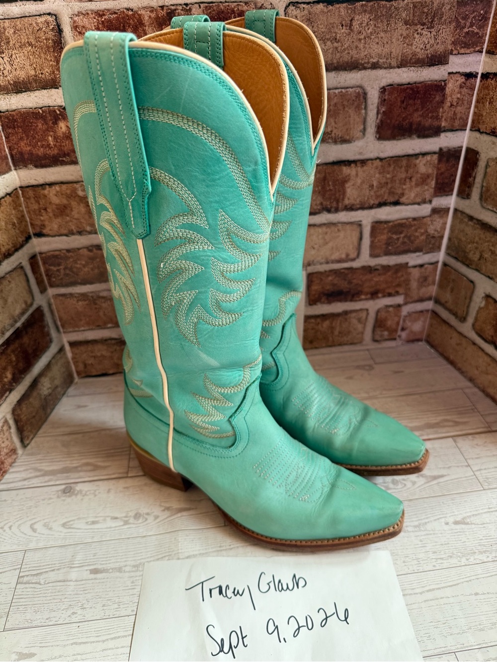 Tecovas Turquoise Leather Western Knee-High Heeled Boots